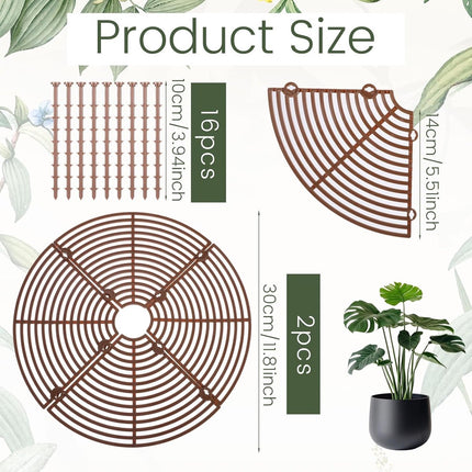 2 pieces - plant pot cover - 30 cm - Flowerpot grid - planter cover set - plantpot grid bottom protectors - with 16 posts - plant covers - for indoor and outdoor gardening - plant protectors - keeps cats and squirrels out of the flowerpot - brown.