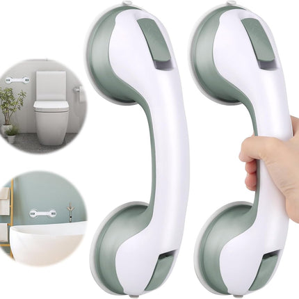 Set of 2 suction cup grab bars - Safety grab bars with suction cup for the shower - Extra handles - No drilling required - Safety grab bars - For the elderly and people with disabilities - Shower holder - White-green.