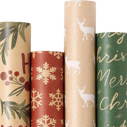 Wrapping paper - Christmas wrapping paper - Christmas gift paper - Wrapping paper with figures - 43 x 300cm - 4 rolls - Christmas paper wrapping paper for Christmas - Christmas paper wrapping paper for children - gift paper - Kraft gift paper - Christmas.