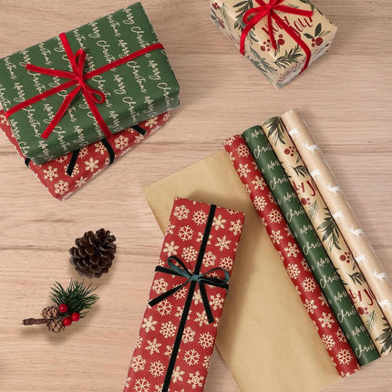 Wrapping paper - Christmas wrapping paper - Christmas gift paper - Wrapping paper with figures - 43 x 300cm - 4 rolls - Christmas paper wrapping paper for Christmas - Christmas paper wrapping paper for children - gift paper - Kraft gift paper - Christmas.