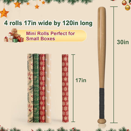 Wrapping paper - Christmas wrapping paper - Christmas gift paper - Wrapping paper with figures - 43 x 300cm - 4 rolls - Christmas paper wrapping paper for Christmas - Christmas paper wrapping paper for children - gift paper - Kraft gift paper - Christmas.