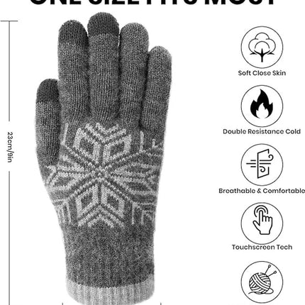 Women's Gloves - Men's Gloves - Men's / Women's Gloves - Winter Gloves - Knitted Glove with Fleece Lining - Touchscreen Glove - Extra Thick Gloves - Warm and Thick - for Cold Weather - Grey.