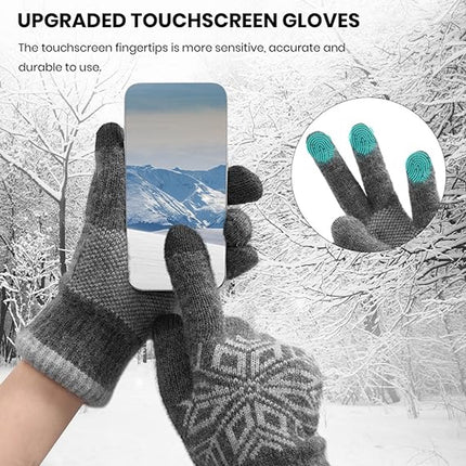 Women's Gloves - Men's Gloves - Men's / Women's Gloves - Winter Gloves - Knitted Glove with Fleece Lining - Touchscreen Glove - Extra Thick Gloves - Warm and Thick - for Cold Weather - Grey.