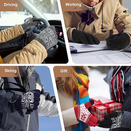 Women's Gloves - Men's Gloves - Men's / Women's Gloves - Winter Gloves - Knitted Glove with Fleece Lining - Touchscreen Glove - Extra Thick Gloves - Warm and Thick - for Cold Weather - Grey.