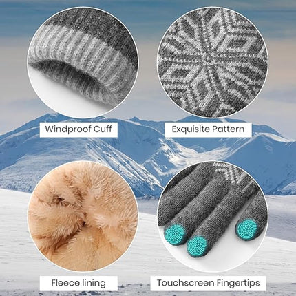 Women's Gloves - Men's Gloves - Men's / Women's Gloves - Winter Gloves - Knitted Glove with Fleece Lining - Touchscreen Glove - Extra Thick Gloves - Warm and Thick - for Cold Weather - Grey.