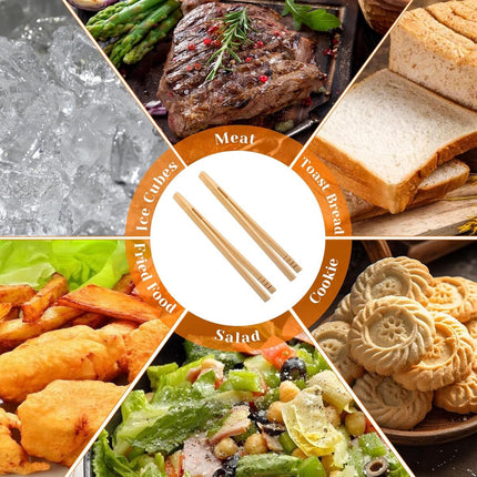 pieces - Food tongs - BBQ tongs - Meat tongs - Kitchen tongs - Bamboo Barbecue tongs - Toaster tongs - Cooking tongs - bamboo tongs - kitchen utensil - with easy grip - for fruit, bread, pickles, cheese, bacon, muffins, barbecue dishes - 18 cm.