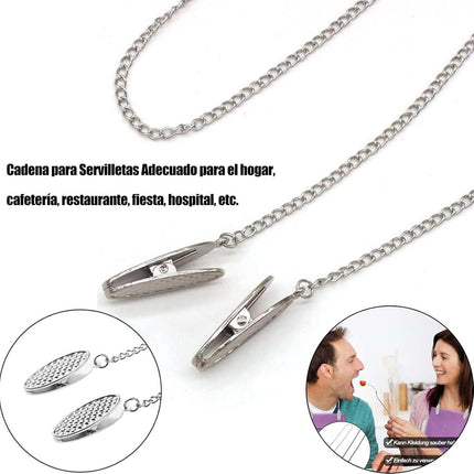 Napkin chain with clips - 4 pieces napkin chain - napkin clips - napkin clips with chain - 50 cm metal chain - Napkin clips - silver metal napkin clips - napkin clip chain - for seniors adults children - Silver & Black.