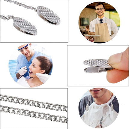 Napkin chain with clips - 4 pieces napkin chain - napkin clips - napkin clips with chain - 50 cm metal chain - Napkin clips - silver metal napkin clips - napkin clip chain - for seniors adults children - Silver & Black.