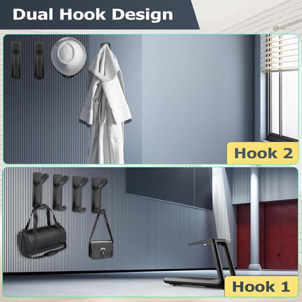 Pieces Wall-Mounted Coat Rack - No Drilling Required - Black Solid Wall Hook - Self-Adhesive Coat Hooks - Stainless Steel Towel Hanger for the Bathroom - Hanging Hooks - Double Hook Design Coat Rack - Wall / Coat Rack Hooks - Black.