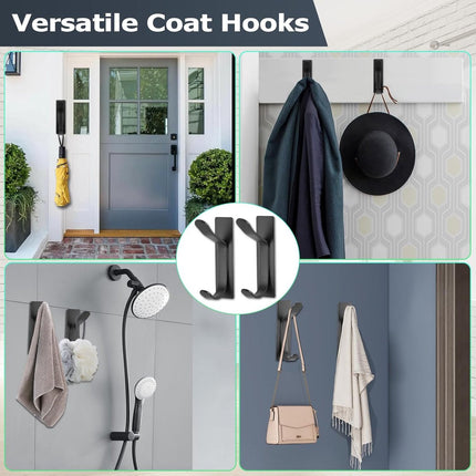 Pieces Wall-Mounted Coat Rack - No Drilling Required - Black Solid Wall Hook - Self-Adhesive Coat Hooks - Stainless Steel Towel Hanger for the Bathroom - Hanging Hooks - Double Hook Design Coat Rack - Wall / Coat Rack Hooks - Black.