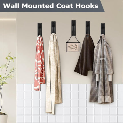 Pieces Wall-Mounted Coat Rack - No Drilling Required - Black Solid Wall Hook - Self-Adhesive Coat Hooks - Stainless Steel Towel Hanger for the Bathroom - Hanging Hooks - Double Hook Design Coat Rack - Wall / Coat Rack Hooks - Black.