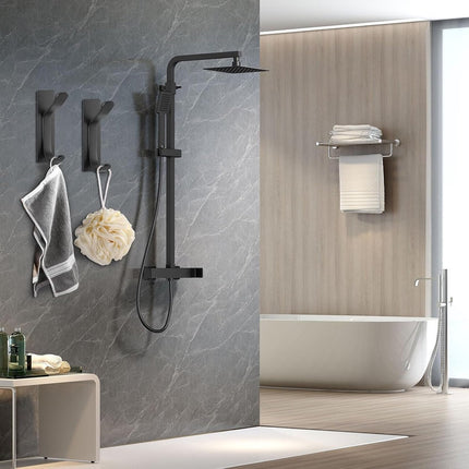 Pieces Wall-Mounted Coat Rack - No Drilling Required - Black Solid Wall Hook - Self-Adhesive Coat Hooks - Stainless Steel Towel Hanger for the Bathroom - Hanging Hooks - Double Hook Design Coat Rack - Wall / Coat Rack Hooks - Black.
