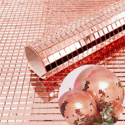 3 pieces - 4*100 cm - Self-adhesive mosaic stickers - Mini square acrylic mosaic tiles - 5*5 mm - self-adhesive acrylic mosaic tiles - mirror mosaic tiles - decorative wall stickers - for kitchen, restaurant, disco party, DIY decoration - pink.