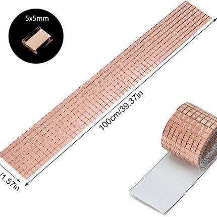 3 pieces - 4*100 cm - Self-adhesive mosaic stickers - Mini square acrylic mosaic tiles - 5*5 mm - self-adhesive acrylic mosaic tiles - mirror mosaic tiles - decorative wall stickers - for kitchen, restaurant, disco party, DIY decoration - pink.