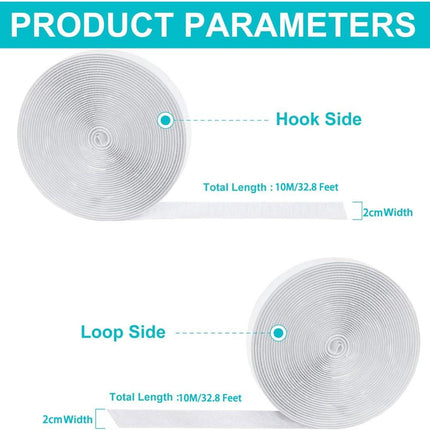 20 mm*10 m - Velcro - self-adhesive tape - reusable tape - nylon fastening strip - strong adhesive strips - with strong adhesive on the back - for sewing, crafting and DIY applications - Indoor and outdoor use - white.