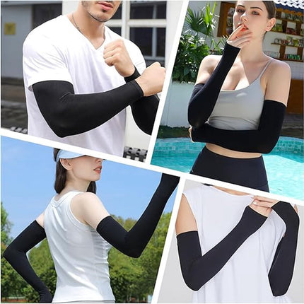 pairs of sleeves - Unisex - Sleeves - Ultralight sleeves - Arm Sleeve - UV protection for arms - Adults - Sunscreen Sleeve Ice Side Arm Sleeves - Comfort Cooling Sports Compression Sleeves - Ideal for sports, cycling, golfing - Black.