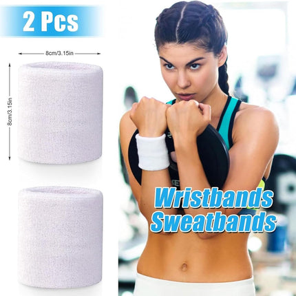 Sports wristband - 2 pieces Sweatbands - Sweatbands - Wrist - Wristbands - Wristbands - wrist headband - sports wristband - sports soft cotton wrist headband - absorbent terry cloth cuff - for gym tennis running basketball - White.