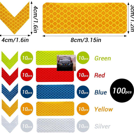 100 pieces - reflective stickers - reflective tape - reflective safety warning strips - reflective strips - waterproof - for bicycles, helmets, cars, mailboxes, backpacks, trailers and outdoor equipment - rectangle and arrow.