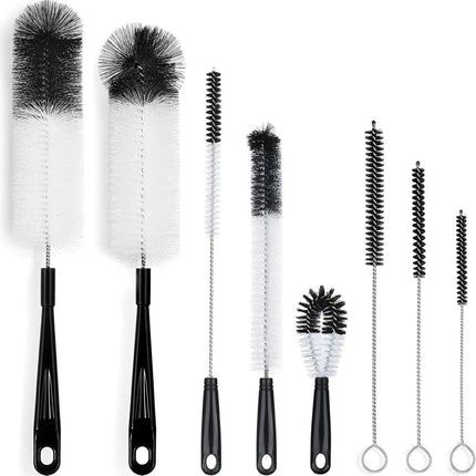 8-Pack Bottle Cleaning Brush Set - Cleaning Brush - Bottle Brush - Black bottle cleaner with long handle - for washing narrow wine/beer bottles/thermos flask/bottle cup/sports tank/kettle - lid brush - straw brush - Bottle cleaner.