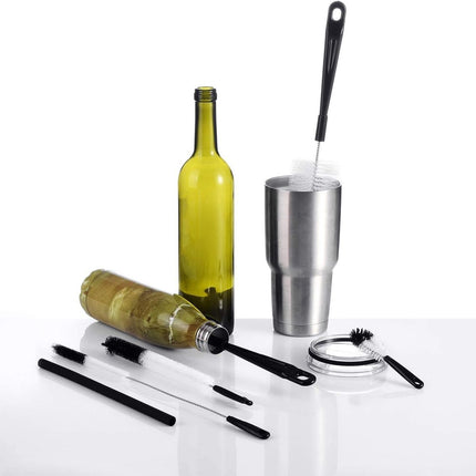 8-Pack Bottle Cleaning Brush Set - Cleaning Brush - Bottle Brush - Black bottle cleaner with long handle - for washing narrow wine/beer bottles/thermos flask/bottle cup/sports tank/kettle - lid brush - straw brush - Bottle cleaner.