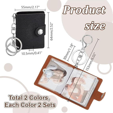 4 pieces - Mini photo album - 2 inch - Photo album - keychain - mini retro photo album - with lobster claw clasps and keychains - Each book can hold 20 photos - 10 pages - for a family and friends party keepsake - black, brown.