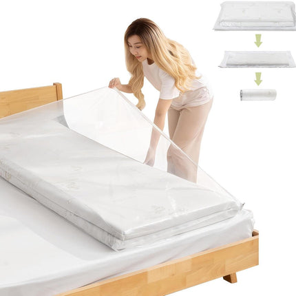 Large vacuum storage bags - 220*100cm - vacuum mattress bag - waterproof - resealable - with zipper - reusable - space-saving bags - vacuum seal - for mattresses, clothing - vacuum pump not included - transparent.