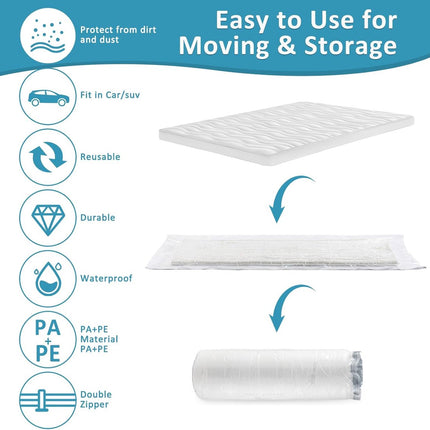 Large vacuum storage bags - 220*100cm - vacuum mattress bag - waterproof - resealable - with zipper - reusable - space-saving bags - vacuum seal - for mattresses, clothing - vacuum pump not included - transparent.