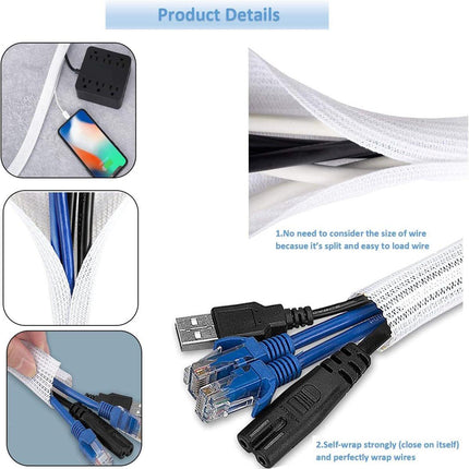 Cable Organizer - 2 m - cable management - Cable Sleeve - cable organizer - Velcro - Braided cable sleeve - Cable protector - for TV, computer, home theater, automotive, domestic, industrial, electrical wires - Prevent pets from chewing.