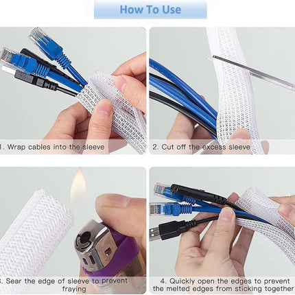 Cable Organizer - 2 m - cable management - Cable Sleeve - cable organizer - Velcro - Braided cable sleeve - Cable protector - for TV, computer, home theater, automotive, domestic, industrial, electrical wires - Prevent pets from chewing.