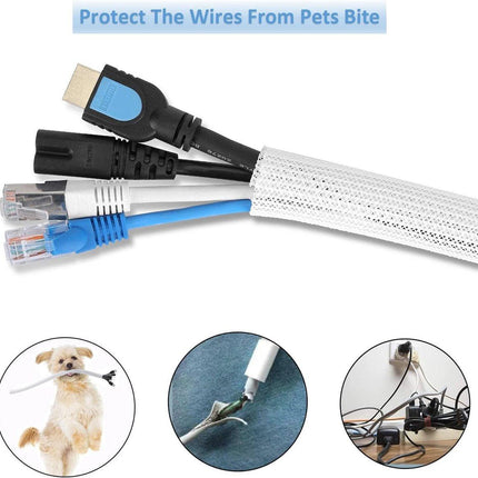 Cable Organizer - 2 m - cable management - Cable Sleeve - cable organizer - Velcro - Braided cable sleeve - Cable protector - for TV, computer, home theater, automotive, domestic, industrial, electrical wires - Prevent pets from chewing.