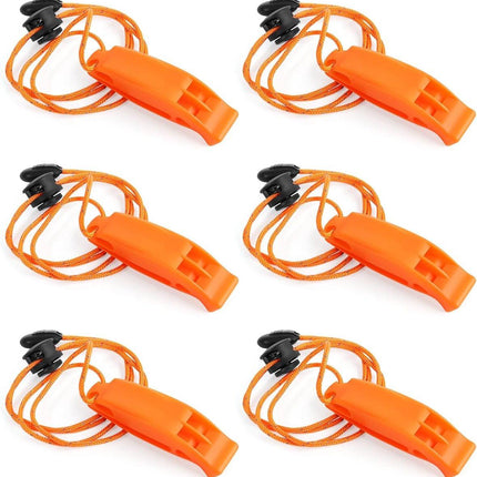 6 pieces - Emergency whistle - survival whistles - dual frequency - emergency whistle - with reflective cord, adjustable clip - emergency whistle survival whistle - for rescue operations in nature, hiking, camping, hunting and safety at sea - orange.