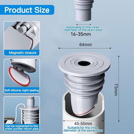 Washing machine drain plug - Sealing ring - suitable pipe inner diameter 45-50 mm - Drain plug - Sewer seals - Floor drain plug cover - drain pipe seal - anti-odor drain seal - with lid - for home, kitchen and bathroom - grey.