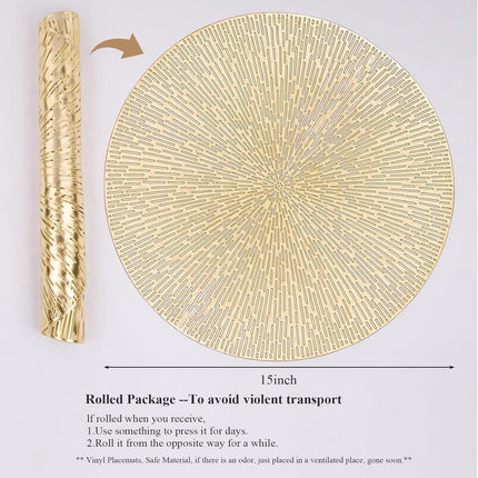 Set of 6 round placemats - Gold Placemats - 38x38cm - coasters - Openwork - Heat resistant - Luxurious appearance - Washable - Easy to clean - for kitchen and dining table decoration.