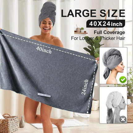 2 pieces - Microfiber Hair Towel - Microfiber Drying Towels - Microfiber towels - Hair Drying Towel - Hair Towel - Fast-drying Headscarf - wet hair towels - dry hair towels - for wet hair, showering and make-up - 100*60 cm - pink, grey.