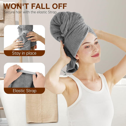 2 pieces - Microfiber Hair Towel - Microfiber Drying Towels - Microfiber towels - Hair Drying Towel - Hair Towel - Fast-drying Headscarf - wet hair towels - dry hair towels - for wet hair, showering and make-up - 100*60 cm - pink, grey.