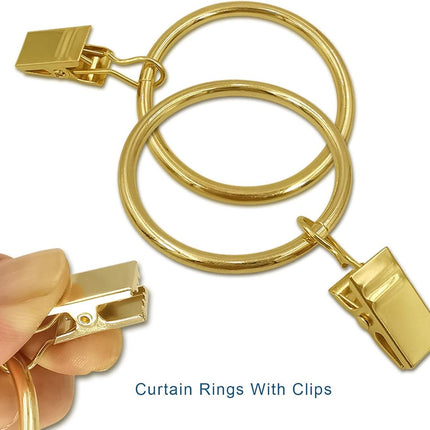 Metal Curtain Hooks with Clamps and Rings - 40 Pieces - Drapery Clip Hooks - Metal Curtain Rings - Decorative Curtain Rod Clips - Hooks - Shower Curtain Hanging Hooks with Clamp - Metal Curtain Rings with Clips - Gold.
