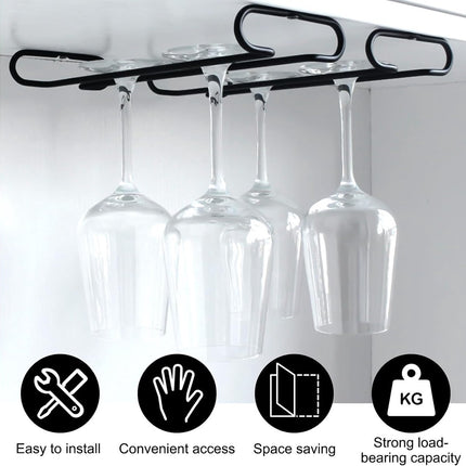 2 pieces - Wine glass holder - Glass hooks for shelf - Iron glass holder for glasses - Wall display holder - Hanging glass holders - Metal hanging glass holder - Display rack - hooks - for bars, wine cabinets, cupboards, restaurants - 26*11.5 cm - black.