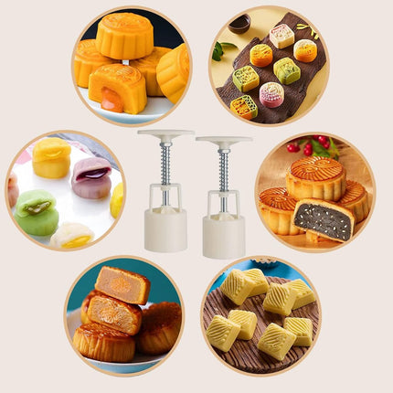 Set of 12 Cookie Cutters Set - Cookie Stamps - Cookie Shapes - Cookie Cutter Set - Mooncake Pan Set - Baking Pan - Cookie Cutter - Mooncake Die Stamps - Cookie Cutters - Flower Cookie Stamps - DIY Kitchen Tools - Maker 50g - Round.