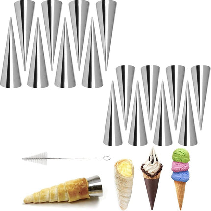 16 pieces - Croissant molds - Cream horn molds - Ice cream cone molds - Horn molds - Baking tools - Stainless steel baking pan - kitchen utensils - with cleaning brushes - for pastries, cream horns, cakes - 12.4*3.4 cm - silver.