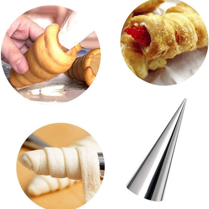 16 pieces - Croissant molds - Cream horn molds - Ice cream cone molds - Horn molds - Baking tools - Stainless steel baking pan - kitchen utensils - with cleaning brushes - for pastries, cream horns, cakes - 12.4*3.4 cm - silver.