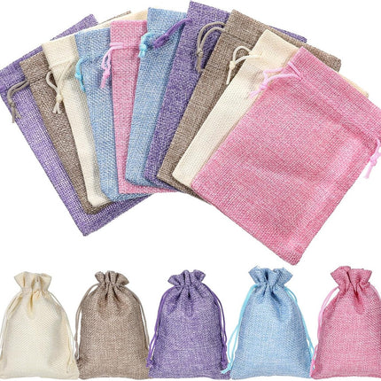 15 pieces - jute bags with drawstring - drawstring - gift bag - storage bag - gift packaging - jewelry pouch jute bags - jute bags - for Christmas, Thanksgiving, wedding favors, DIY, crafting - 14*10 cm - linen, purple, pink, blue, beige.