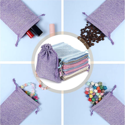 15 pieces - jute bags with drawstring - drawstring - gift bag - storage bag - gift packaging - jewelry pouch jute bags - jute bags - for Christmas, Thanksgiving, wedding favors, DIY, crafting - 14*10 cm - linen, purple, pink, blue, beige.