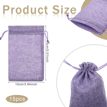 15 pieces - jute bags with drawstring - drawstring - gift bag - storage bag - gift packaging - jewelry pouch jute bags - jute bags - for Christmas, Thanksgiving, wedding favors, DIY, crafting - 14*10 cm - linen, purple, pink, blue, beige.