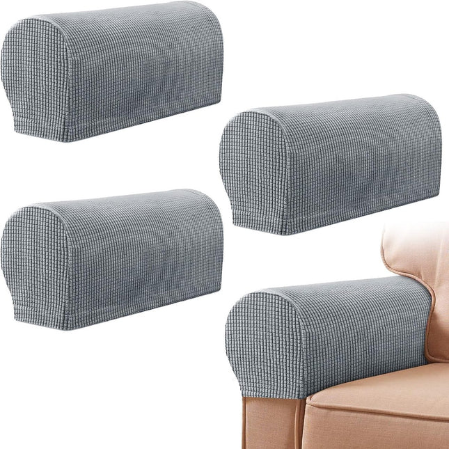 4 Pieces - Armrest Protection Covers - Protective Cover - Elastic Sofa Cover - Sofa Armrest Cover - Gloves for Sofa Armrests - Anti-Slip - Anti-Scratch - for Reclining Square, Curved, Tilted Armrest Cover - Grey.