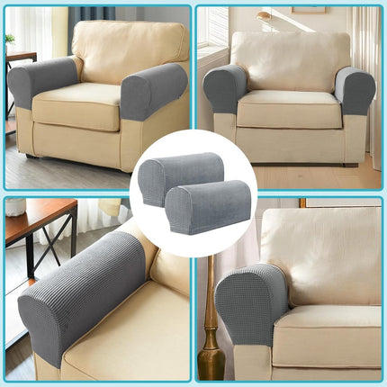 4 Pieces - Armrest Protection Covers - Protective Cover - Elastic Sofa Cover - Sofa Armrest Cover - Gloves for Sofa Armrests - Anti-Slip - Anti-Scratch - for Reclining Square, Curved, Tilted Armrest Cover - Grey.