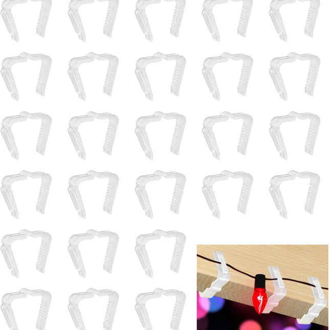30 pieces - Christmas lighting clips - Light clips - Plastic clips - Lighting hooks - Party lighting clamps - festive string lights clips - hooks - for party decoration, gutter, fencing, roof edge - 49*42*13.7 mm - white.