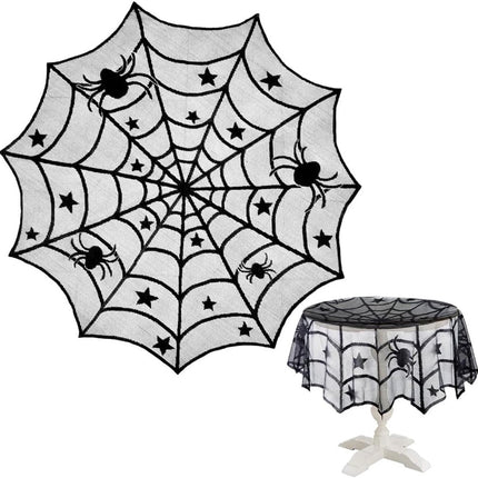 Tablecloth - 102 cm - Halloween tablecloth - table runner - round tablecloth - Halloween table decoration - black round lace spiderweb tablecloth - Interior decoration - lace tablecloth - Halloween party ornament - for Kitchen, Dining Table, Party Supplie.
