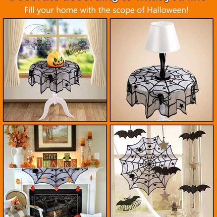 Tablecloth - 102 cm - Halloween tablecloth - table runner - round tablecloth - Halloween table decoration - black round lace spiderweb tablecloth - Interior decoration - lace tablecloth - Halloween party ornament - for Kitchen, Dining Table, Party Supplie.