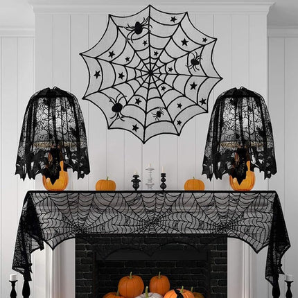 Tablecloth - 102 cm - Halloween tablecloth - table runner - round tablecloth - Halloween table decoration - black round lace spiderweb tablecloth - Interior decoration - lace tablecloth - Halloween party ornament - for Kitchen, Dining Table, Party Supplie.
