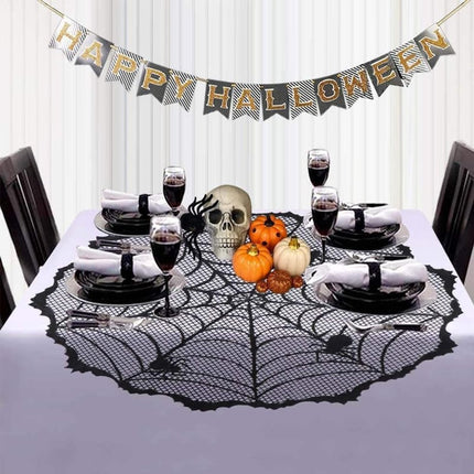 Tablecloth - 102 cm - Halloween tablecloth - table runner - round tablecloth - Halloween table decoration - black round lace spiderweb tablecloth - Interior decoration - lace tablecloth - Halloween party ornament - for Kitchen, Dining Table, Party Supplie.